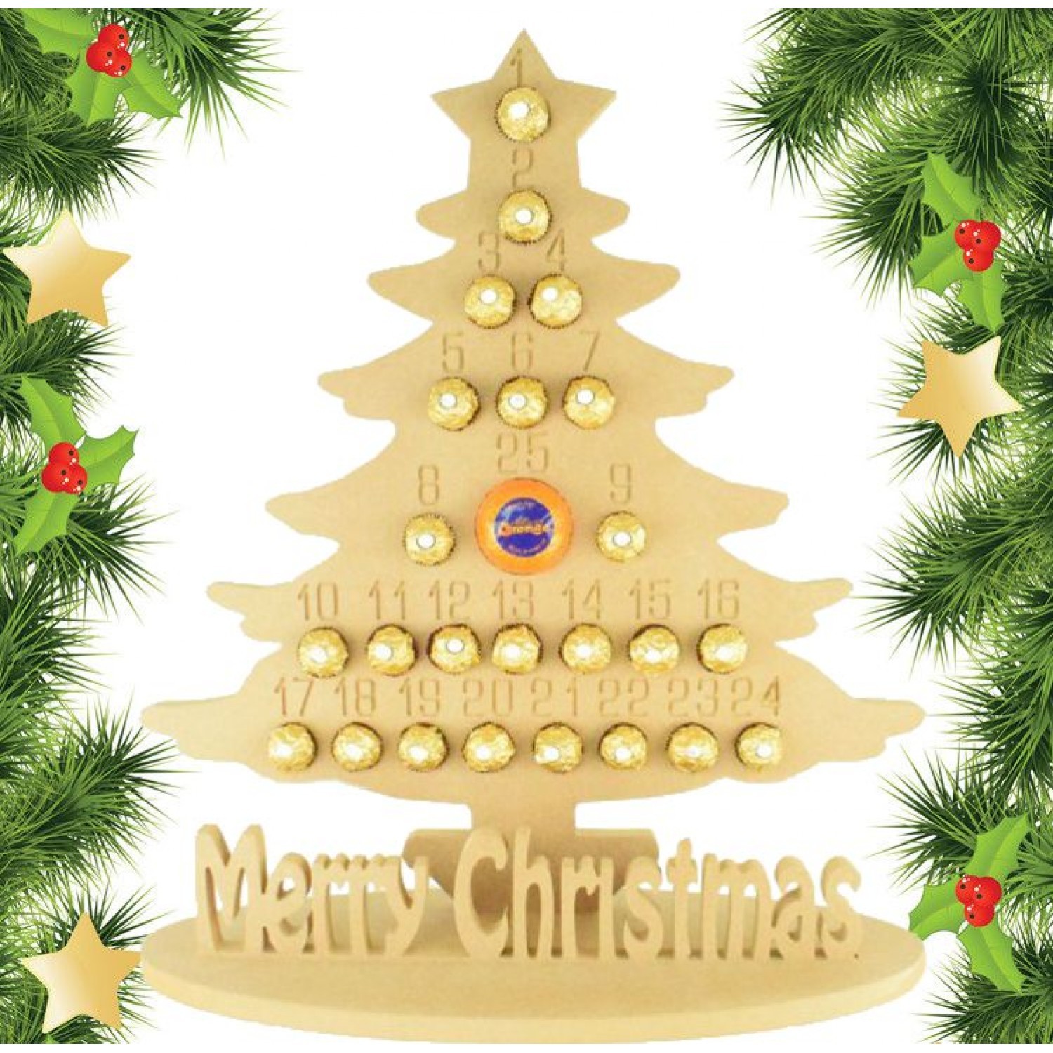 Details about   WOODEN ADVENT CALENDAR CHRISTMAS TREE FITS 24 FERRERO ROCHER & CHOCOLATE ORANGE 