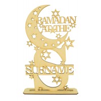 Laser Cut Personalised 'Ramadan at the...' Moon with Letter on a Stand