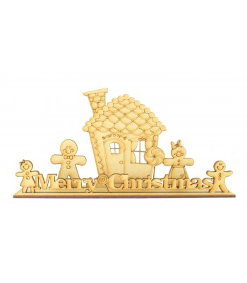 Laser cut Gingerbread Family 'Merry Christmas' Scene on a Stand