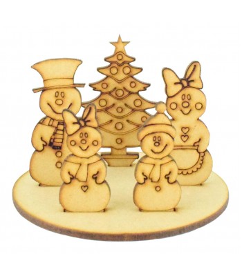 Laser Cut Miniature Detailed Christmas Snowman Family on stand
