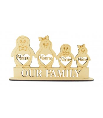 Laser Cut Personalised Christmas Penguin Family on a Stand - 6mm