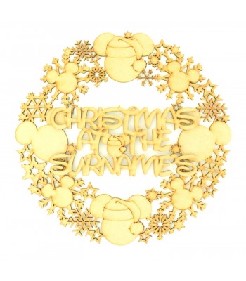Laser Cut Detailed Mouse Head and Snowflake Wreath with Personalised 'Christmas at the...' Sign
