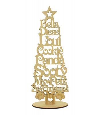 Laser Cut Personalised 'My Pets at Christmas' Tree on a stand