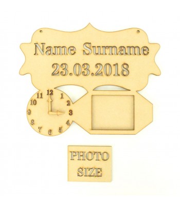 Laser Cut Personalised Stencil Plaque with Clock and Photo Frame