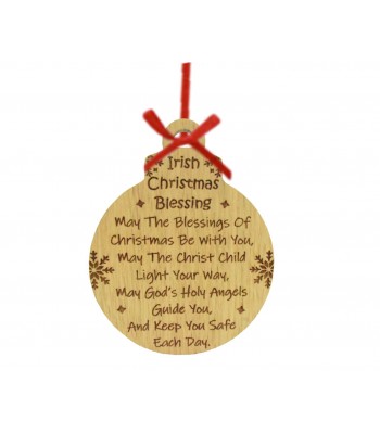 Laser Cut Oak Veneer Engraved Irish Christmas Decoration - 'Irish Christmas Blessing' Bauble