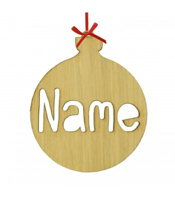 Laser Cut Personalised Oak Veneer Christmas Decoration - Stencil Name Bauble - Design 2