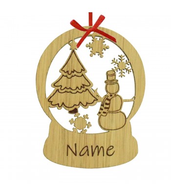 Laser Cut Personalised Oak Veneer Engraved Snowglobe Christmas Decoration