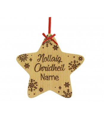 Laser Cut Personalised Oak Veneer Engraved Scottish Christmas Star Decoration - Nollaig Chridheil