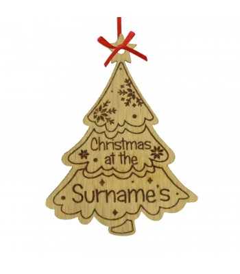 Laser Cut Personalised Oak Veneer Engraved Christmas Tree Shape Decoration - 'Christmas at the...'