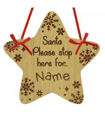 Laser Cut Oak Veneer Personalised 'Santa Please Stop Here For...' Star Shape Plaque