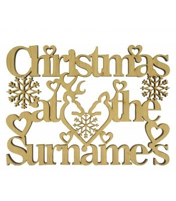 Oak Personalised Christmas At The Sign with Stag Heads & Snowflakes Decoration 