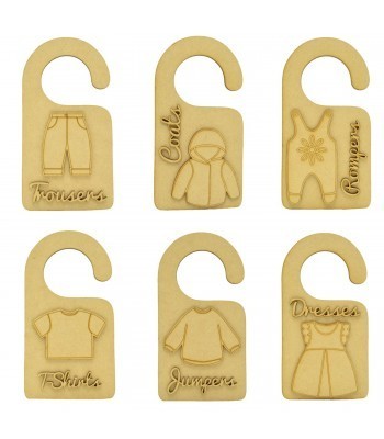 Laser Cut 3mm Baby Clothes Wardrobe Dividers - 3D Clothing Shapes and Wording