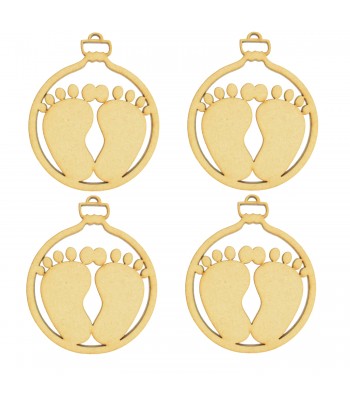 Laser Cut Pack of 4 Baby Feet Shape Christmas Tree Baubles