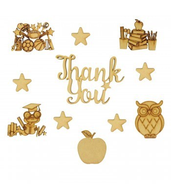 Laser Cut 3mm 'Thank You' Wording With Teacher Shapes To Fit Our Treat Boxes 