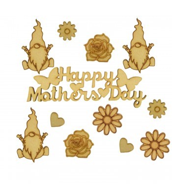 Laser Cut 3mm 'Happy Mothers Day' Wording With Gonk Themed Shapes To Fit Our Treat Boxes 