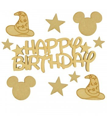Laser Cut 3mm 'Happy Birthday' Wording With Boy Mouse Themed Shapes To Fit Our Treat Boxes 