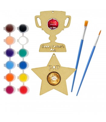 Laser Cut Children's Paint Your Own Fathers Day Ferrero Rocher and Lindor Lindt Bauble Pack - Trophy and Star 