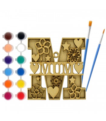 Laser Cut Children's Paint Your Own Layered Letter Bauble - M is for Mum