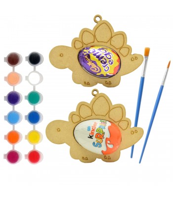 Laser Cut Children's Paint Your Own Kinder Egg And Creme Egg Bauble Pack - Cute Dinosaur