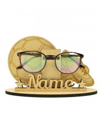 Laser Cut 6mm Personalised Glasses Holder - Football Shape - Stand Options