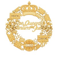 Laser Cut Detailed Queen's Jubilee Themed Wreath with Separate 3D 'The Queen's Platinum Jubilee' Wording Sign