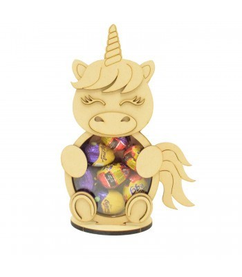 Personalised 18mm Re Fillable Chocolate and Sweets Easter Drop Box - Laser Cut 3mm 3D Design On 6mm Stand - Unicorn Design