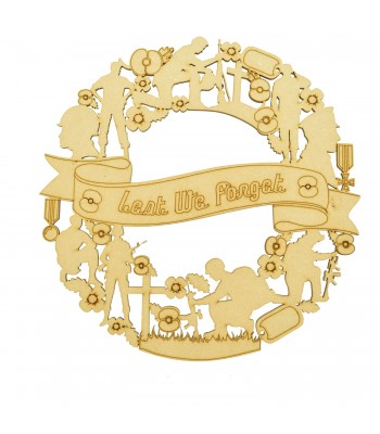 Laser Cut Detailed 'Lest We Forget' Remembrance Soldier & Poppy Wreath