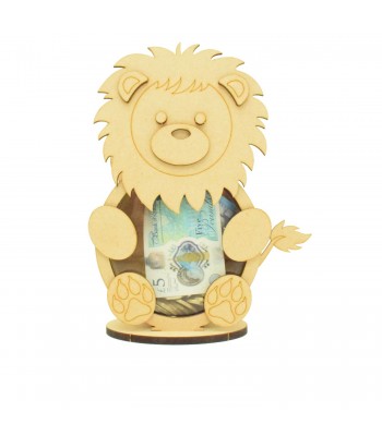 Personalised 18mm Re Fillable Money Box Drop Box - Laser Cut 3mm 3D Design On 6mm Stand - Lion Design