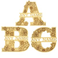 Laser Cut Personalised Themed Layered Letter with Name - Flower Themed