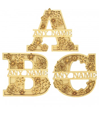 Laser Cut Personalised Themed Layered Letter with Name - Flower Themed - Size Options