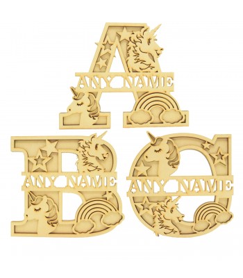 Laser Cut Personalised Themed Layered Letter with Name - Unicorn Themed - Size Options