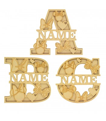 Laser Cut Personalised Themed Layered Letter with Name - Girl Mouse Themed - Size Options