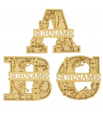Laser Cut Personalised Themed Layered Letter with Name - Wedding Mr & Mr / Mr - Mrs / Mrs -Mrs Size Options