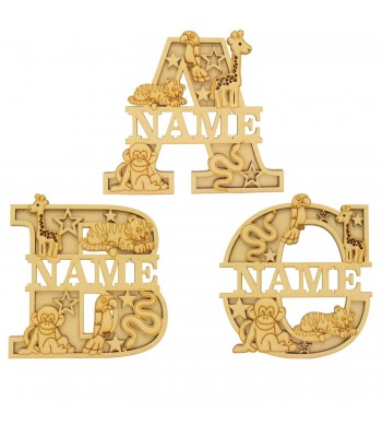 Laser Cut Personalised Themed Layered Letter with Name - Jungle Themed - Size Options