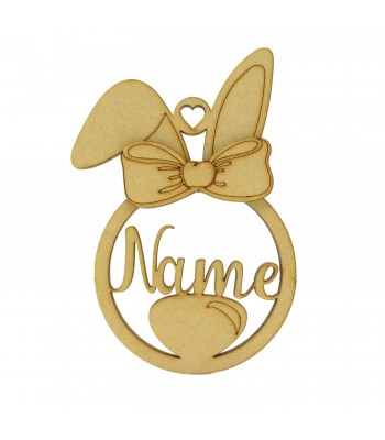 Laser Cut Personalised 3D Girl Easter Bunny Ears Bauble With Bow