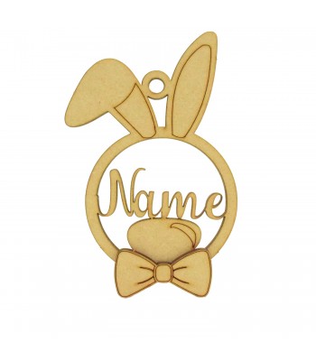 Laser Cut Personalised 3D Boy Easter Bunny Ears Bauble With Bow Tie