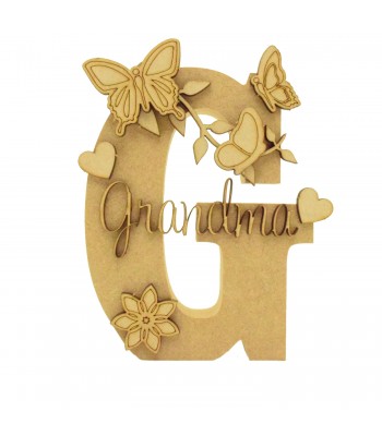 18mm Freestanding Letter With Separate 3mm 3D Script Name And Themed Shapes - Butterfly Theme
