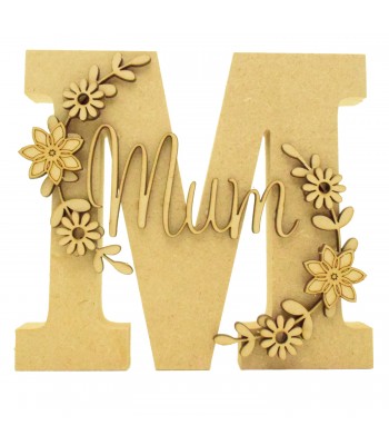 18mm Freestanding Letter With Separate 3mm 3D Script Name And Themed Shapes - Flowers Theme