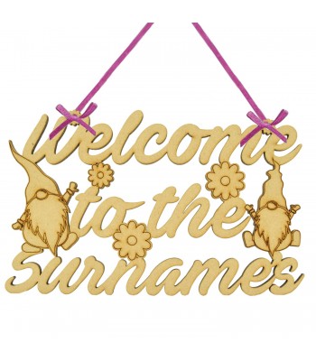 Laser Cut Personalised 'Welcome To The...' Sign with Gonks and Flowers - Size Options