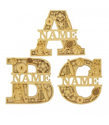Laser Cut Personalised Themed Layered Letter with Name - Sports Themed - Size Options