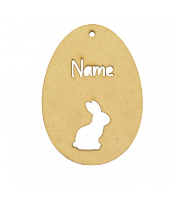 Laser Cut Personalised Egg Shape with Name Hanging Decoration With Cut Out Rabbit 