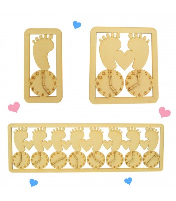 Laser Cut Birth Details Baby Feet And Clock Frame - Clock Options