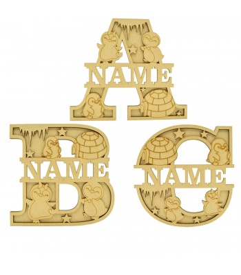 Laser Cut Personalised Themed Layered Letter with Name - Penguins Themed - Size Options