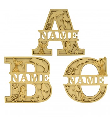 Laser Cut Personalised Themed Layered Letter with Name - Mermaid Themed - Size Options