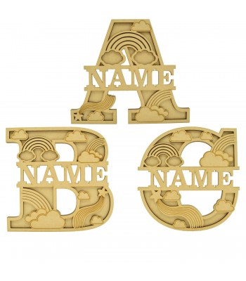 Laser Cut Personalised Themed Layered Letter with Name - Rainbow Themed - Size Options