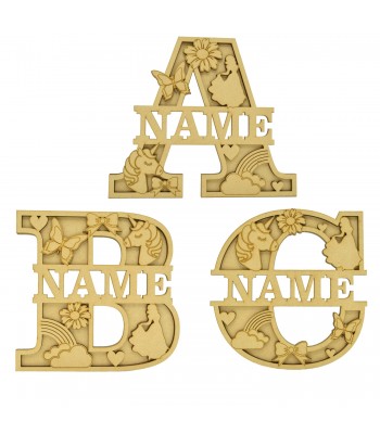 Laser Cut Personalised Themed Layered Letter with Name - Girls Themed - Size Options
