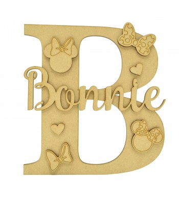 Laser Cut Personalised 3D Letter With Name & Shapes - Girl Mouse Themed - Font Choice