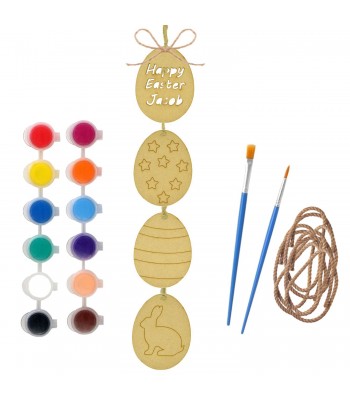 Laser Cut Personalised Set of 4 Egg Baubles Children's Paint Your Own Kits - Rabbit Stars Theme