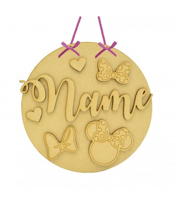 Laser Cut Personalised 3D Layered Circle Plaque - Girl Mouse Design
