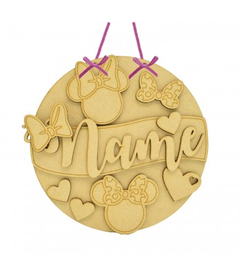 Laser Cut Personalised 3D Detailed Layered Circle Plaque - Girl Mouse Themed